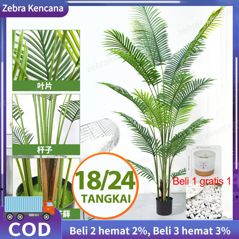 Tanaman hias plastik Artificial palem kuning DAUN PALEM PLASTIK DAN POT 65/110CM DAUN PALEM