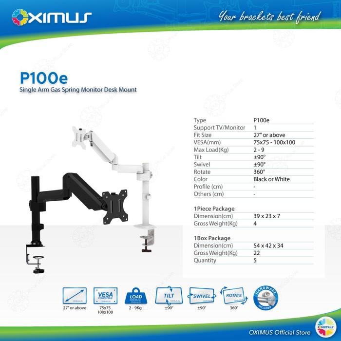 

BRACKET MONITOR DESKMOUNT GAS SPRING OXIMUS P100e TILT SWIVEL ROTATE Hitam Putih Laptop Computer