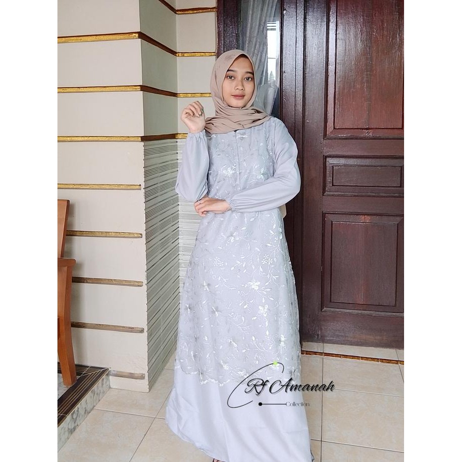 Gamis Brokat Tile Mutiara Pesta Elegan gaun kain mewah Kondangan Muslim