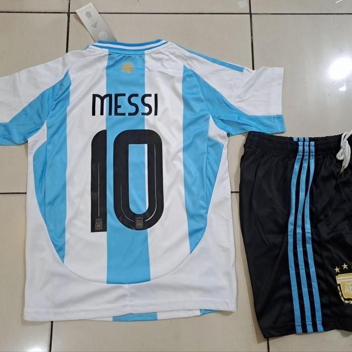 Jersey Baju Bola Anak Argentina Home Kids 2024 + Messi Produk Unggulan