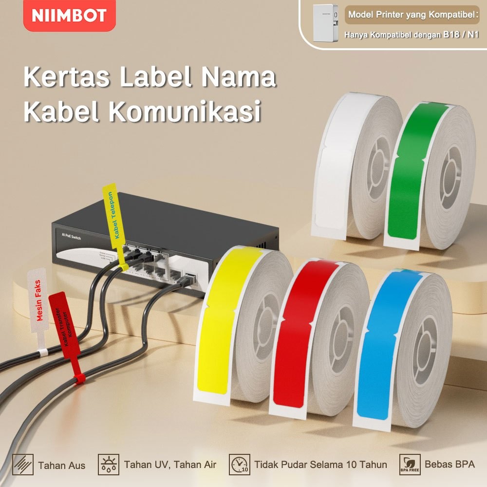 

LINDU NIIMBOT B18 Label Cable Sticker Paper, Tahan Air Dan Tahan Minyak, Warna Tidak Pudar