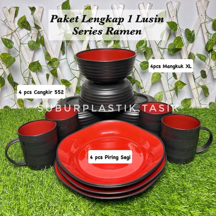 Adw - [Paket 3] Harga Grosir Paket Lengkap 1 Lusin Series Ramen Gelas + Piring + Mangkok Plastik