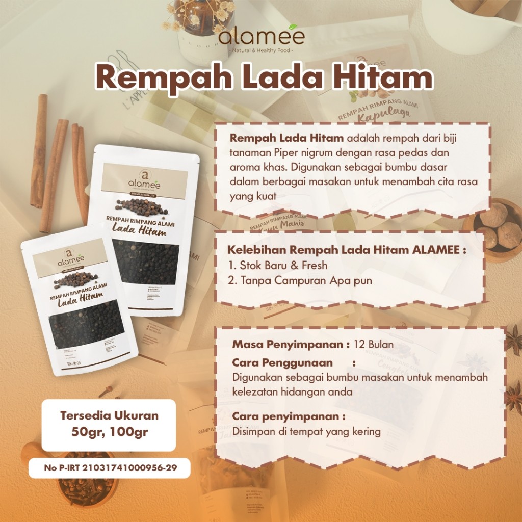 

ALAMEE Lada Hitam Biji Organik Utuh Whole Black Pepper Blackpepper Rempah Rimpang Organik Alami 100g
