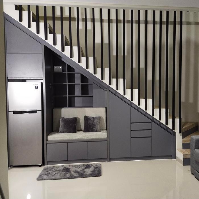 BEST SELLER Lemari Bawah Tangga Moderen , Rak Sepatu Custom HPL Minimalis,