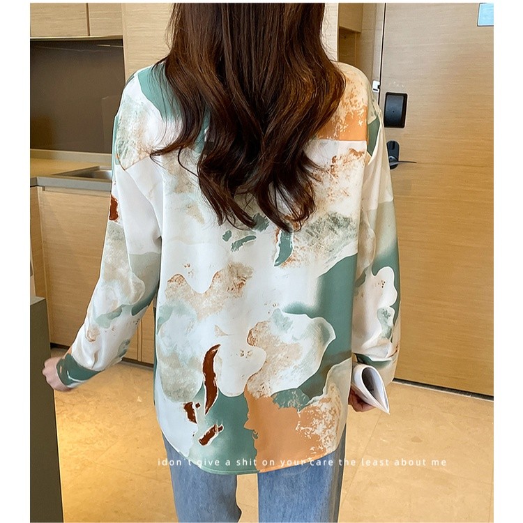 Pola Mewah Kain Berkualitas Tinggi Wanita Kemeja Lengan Panjang Hijau Musim Semi Musim Gugur Atasan