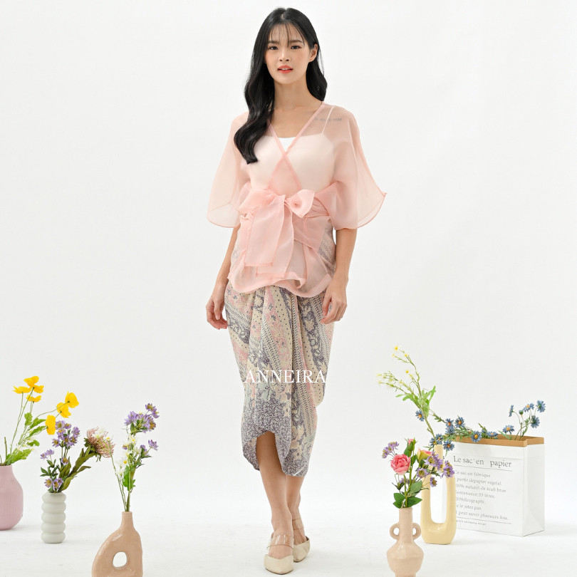 Pola Mewah Arya Top Organza Premium V Neck Pita Elegan