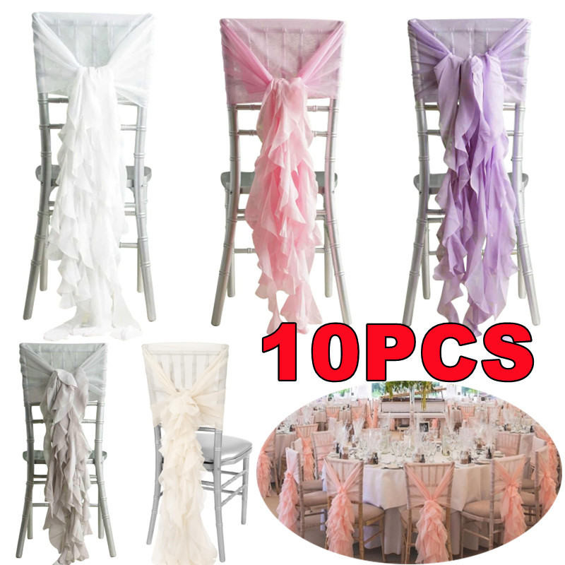 10PCS Romantic Chair Sash Bow Milk Yarn Hotel Wedding Banquet Chair Cover Ruffles Chair Sashes Weddi