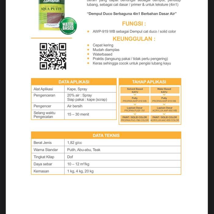 JTTOP" DEMPUL KAYU WATERBASED PROPAN / AQUA PUTTY / 1KG