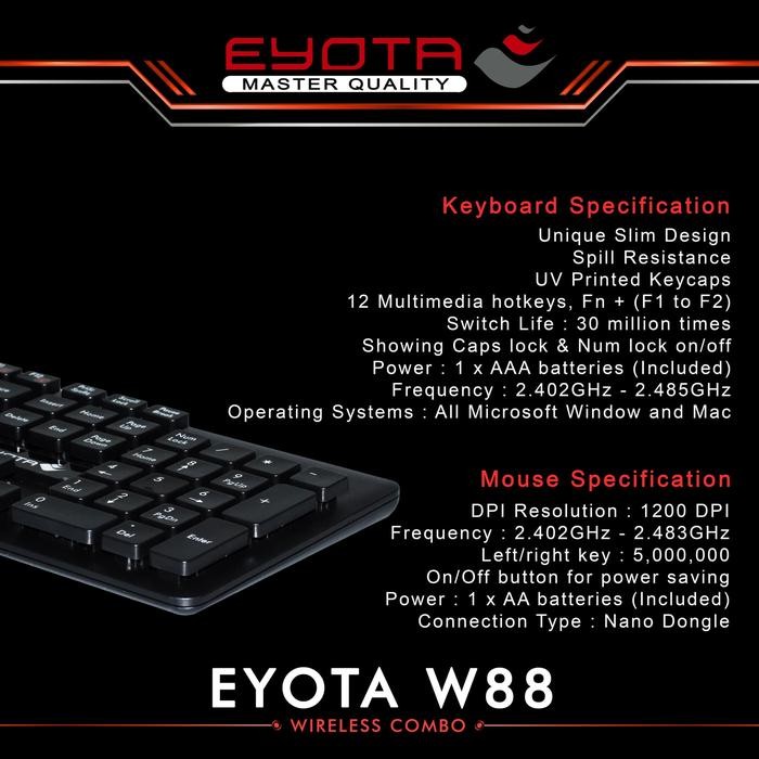 Keyboard Dan Mouse Wireless Combo Eyota W88