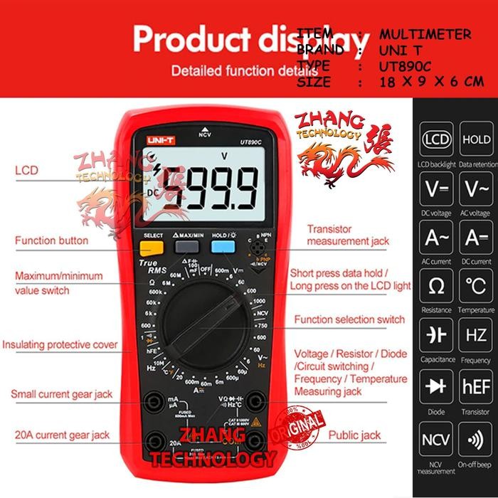 Menarik Uni-T Ut890C+ Ut 890C+ 890C Digital Multimeters Multitester