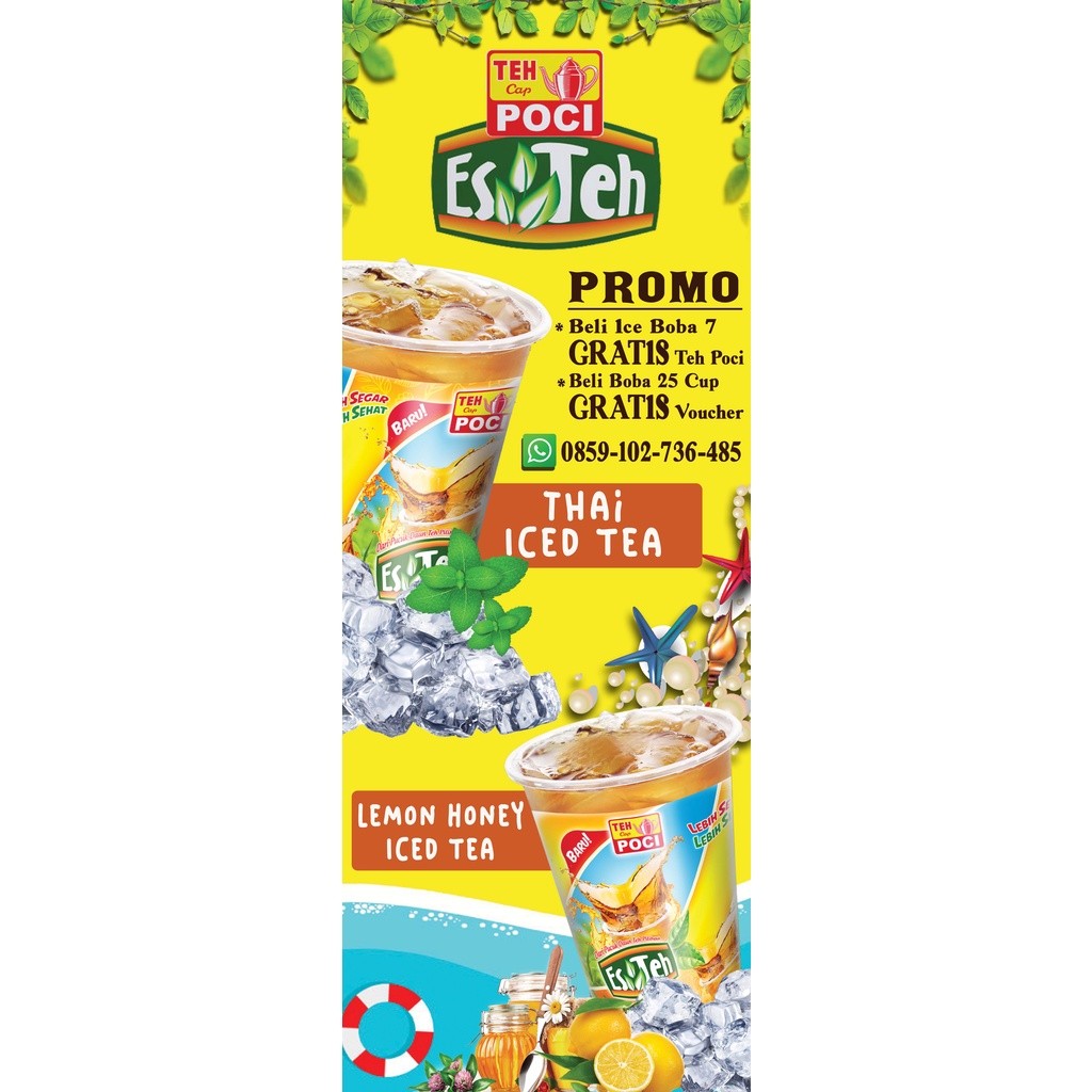 Flowpartt Spanduk Banner Teh Poci Standing Baner Cetak Spanduk Jualan Es Teh Poci Teh Solo Jumbo