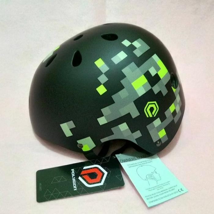 Helm Sepeda Polygon Pixel Black Green Kuat Original Helm Batok Bmx Mtb #Gratisongkir #Sale #Discount