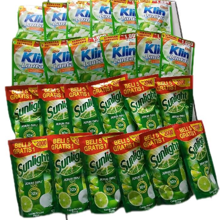 LEBIH HEMAT 24 PCS (12 SUNLIGHT 2000 AN + 12 SOKLIN LANTAI 1000 AN) Cleaning sabun cuci piring