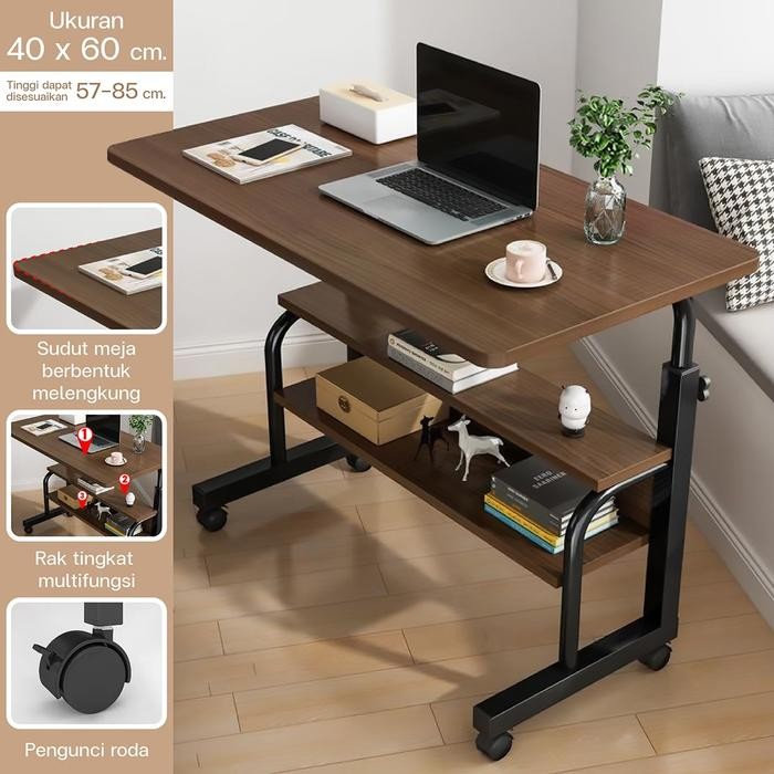 Bettergrow Meja Laptop Lipat Roda Meja Belajar Portable Furniture