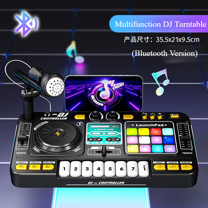 Children Musical Dj Mixer With Microphone Light Bluetooth Dj Turntable Educational Dj Console Junior