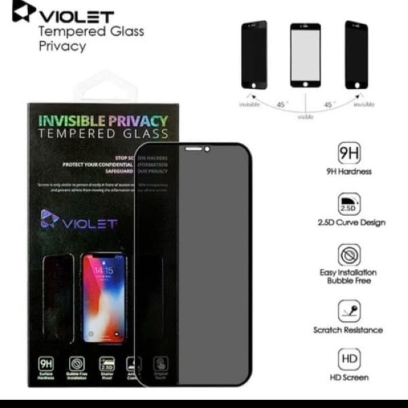 TEMPERED GLASS SPY VIOLET 5D IPHONE X & XR & 11 & 12 & 13 &13 pm/14/14 pro/ 14 pm/15/15 pro/15