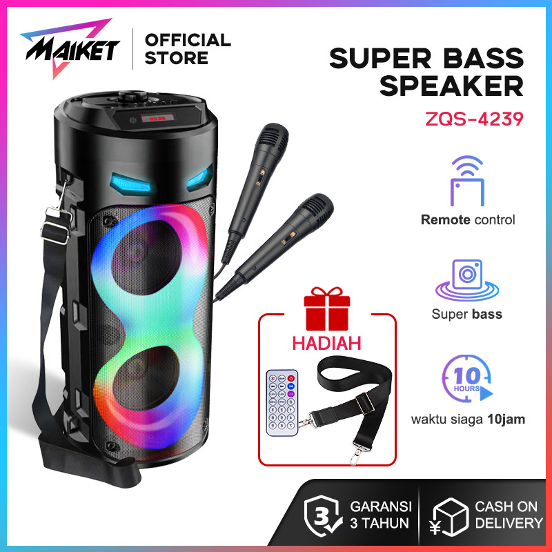 eatbull - MAIKET Party Speaker Bluetooth Karaoke Portable 4 inch*2 Super Bass Salon Full Bass Besar