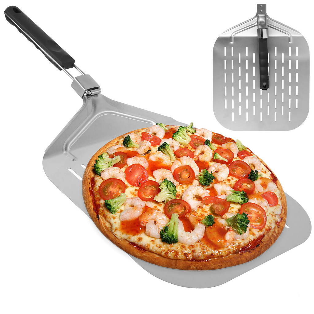 

12inch Pizza Shovel with Folding Handle Stainless Steel Non-Stick Pizza Spatula Pizza Peel Cake Lifter Transfer Tray Baking Tool
