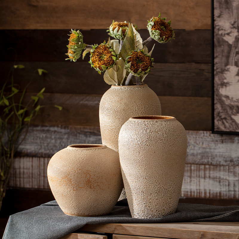 Floor Vase Jingdezhen Ceramic Large Vase Retro Nostalgic Handcrafted Rough Pottery Jar Living Room