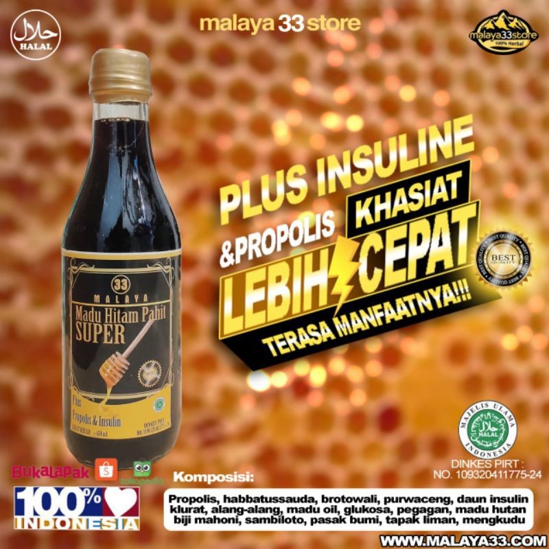 

Sensasi Lezat Madu Hitam Pahit Plus Propolis Malaya 470 Gram Untuk Diabetes Pegal Linu Asam Urat Dan