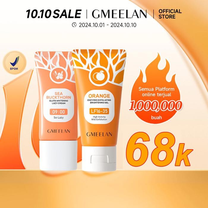 GMEELAN [BPOM ] 2 in 1 Orange Exfoliating Gel Face Eksfoliasi Wajah + Gluta Whitening Lazy Cream Sea