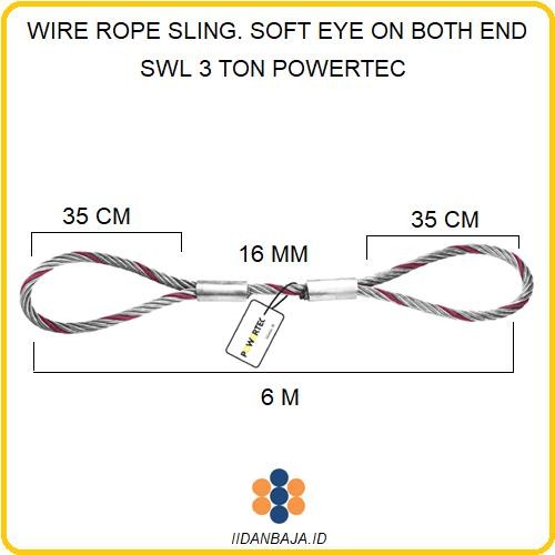 Original.. Wire Rope Sling Soft Eye On Both End 16 Mm X 6 M. Swl 3 T Powertec