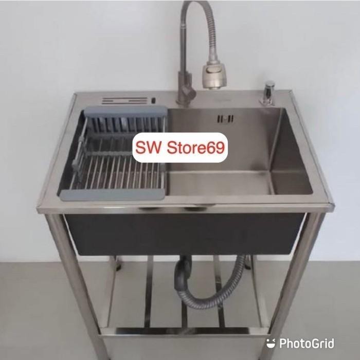 Sink table bak cuci piring meja portable 1 lubang 6045 stainless Kran Set