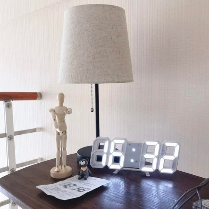 (Allthebest) Jam Led 3D Clock white putih usb Jam dinding meja