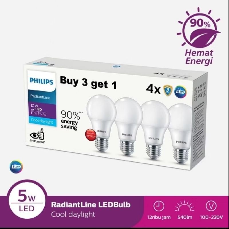 Lampu Led Philips RADIANTLINE 3+1 MULTIPACK 5 WATT