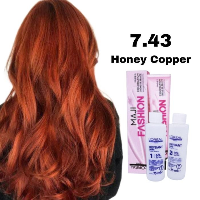 pewarna rambut cat rambut semir loreal maji fashion 7.43 honey copper