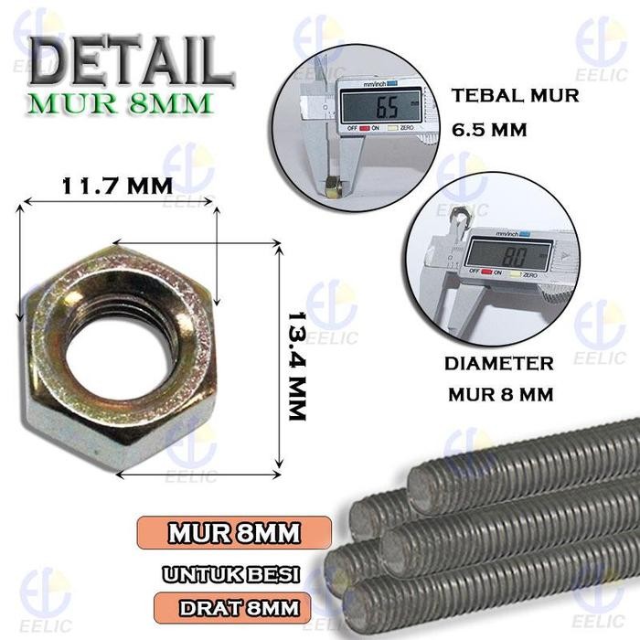 Mzzz7 Bed-M8X20 Mix Besi Drat Baut Ulir Dengan Diameter 8 Mm X Panjang 20 Cm + Mur 8 Mm 2 Pcs
