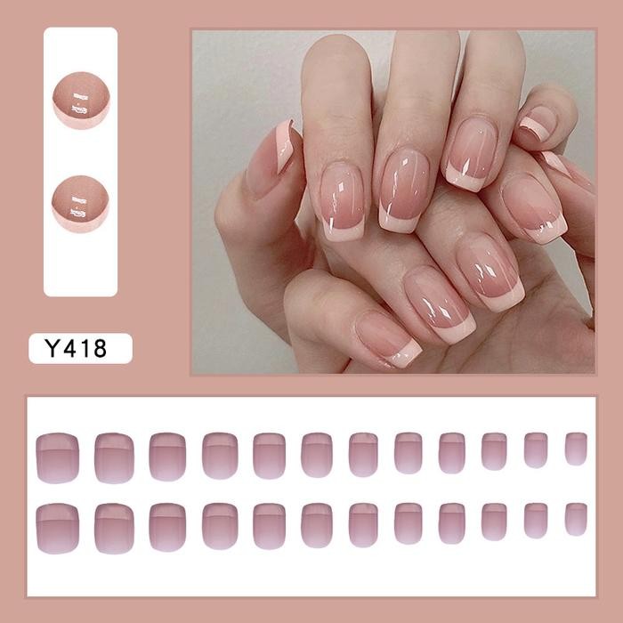 YOK DI CO. 24PCS SET KUKU PALSU TANGAN DAN KAKI MODEL FRENCH MANICURE + LEM TAHAN AIR FAKE NAILS