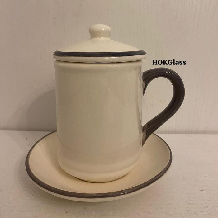 Mug Keramik Tutup Safira Set Mug, Tatakan dan Tutup