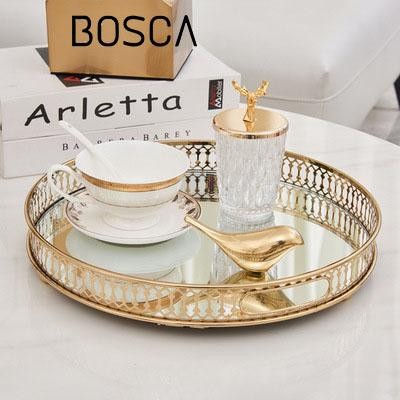 Nampan kaca Lingkaran Luxury Gold / Nampan Mewah Bahan Kaca