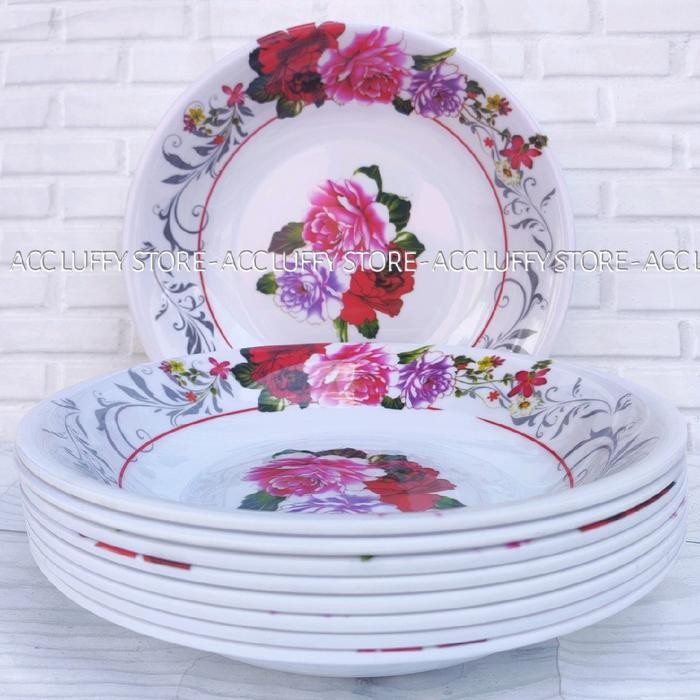 6 PCS Piring Melamin Cekung motif Bunga - Piring Lontong Melamin - Piring Makan Melamin