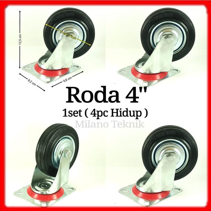 PREMIUM Roda Troli 4 inchi 1set(4hidup) Roda Karet/Etalase/Gerobak/Trolley 4inchi