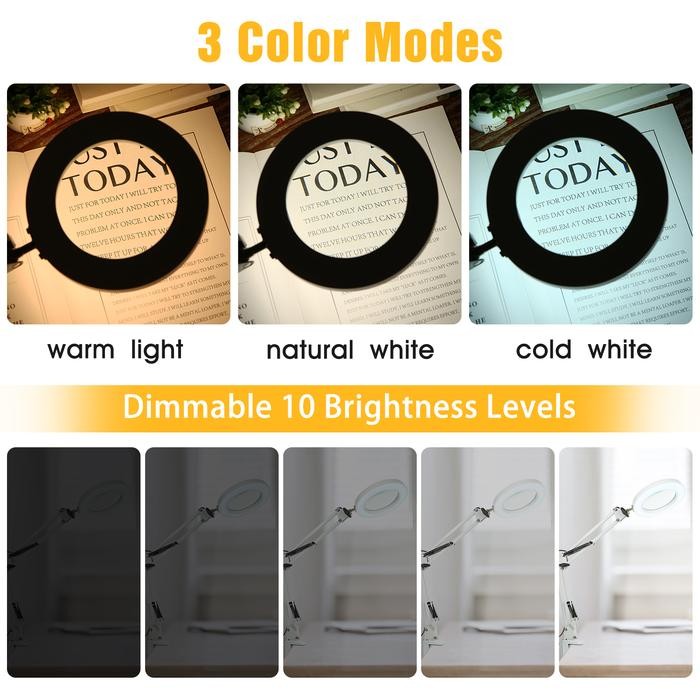 

Bricks - Lampu Baca Led Klip Kaca Pembesar 8X Tri Color 12W 1200Lm - Hp-P6