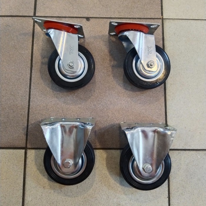 PREMIUM Roda Etalase 4 Inch / Roda Troli / Roda Karet 1Set ( 2Hidup 2Mati )