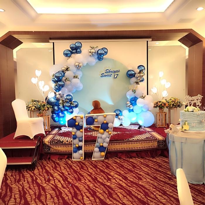 PREMIUM Dekorasi ulang tahun sweet seventeen + angka 17 isi balon