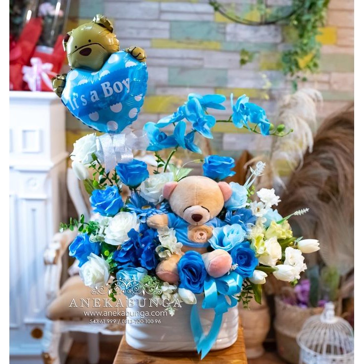 PREMIUM Bunga Balon Kelahiran Bayi Baby Boy New Born Balloon Flower Gift