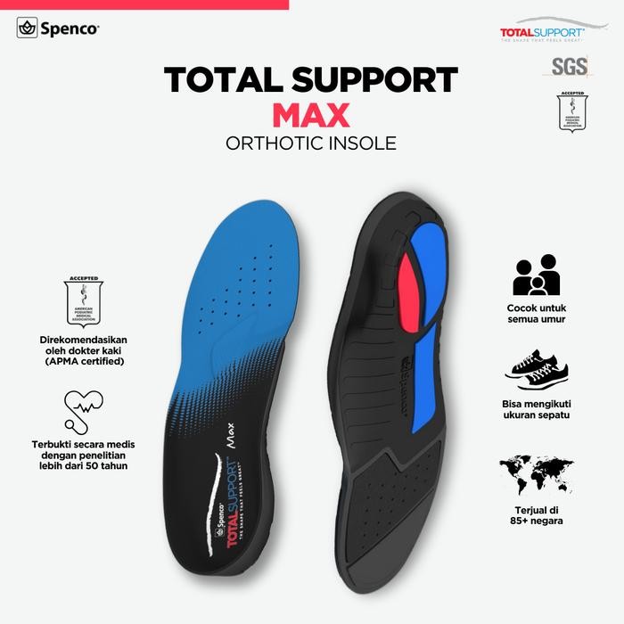 SPENCO Orthotic Insole Total Support Max - Sol Sepatu Kesehatan Untuk Kaki Datar / Flat Feet - Sol