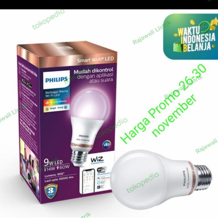 New philips lampu smart wifi led 9w color and tunable white warna warni