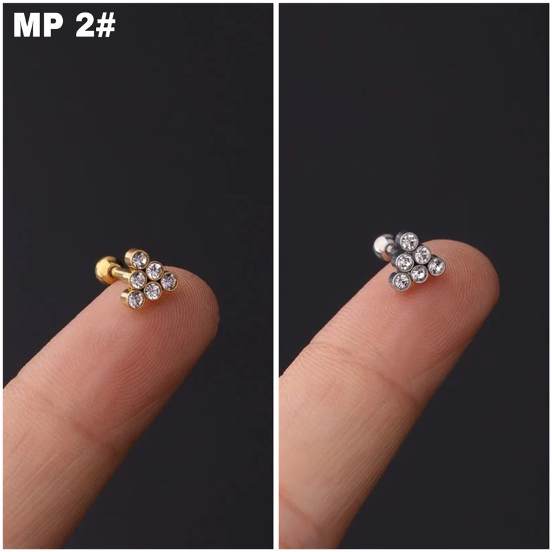 Earring piercing stainles stell emas dan silver PREMIUM / anting piercing titanium untuk helix,