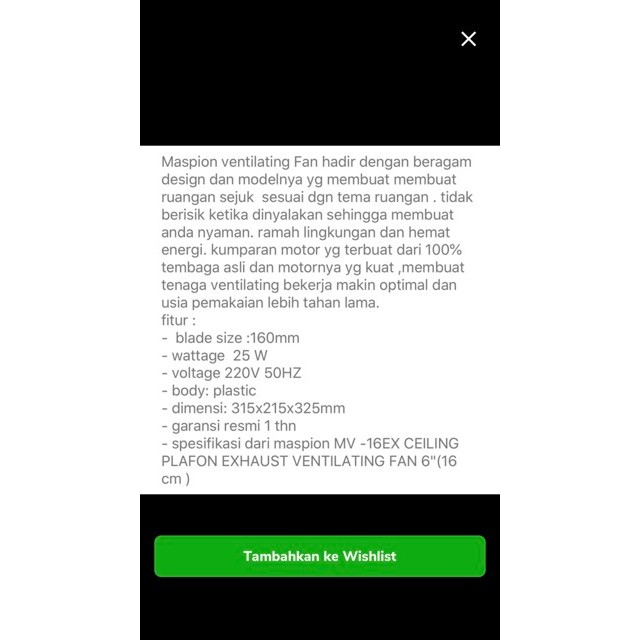 EXHAUST Maspion MV 16 EX Exhaust Ceiling Ventilating Fan 6 inch / Exhaust Fan Plafon MV-16EX /