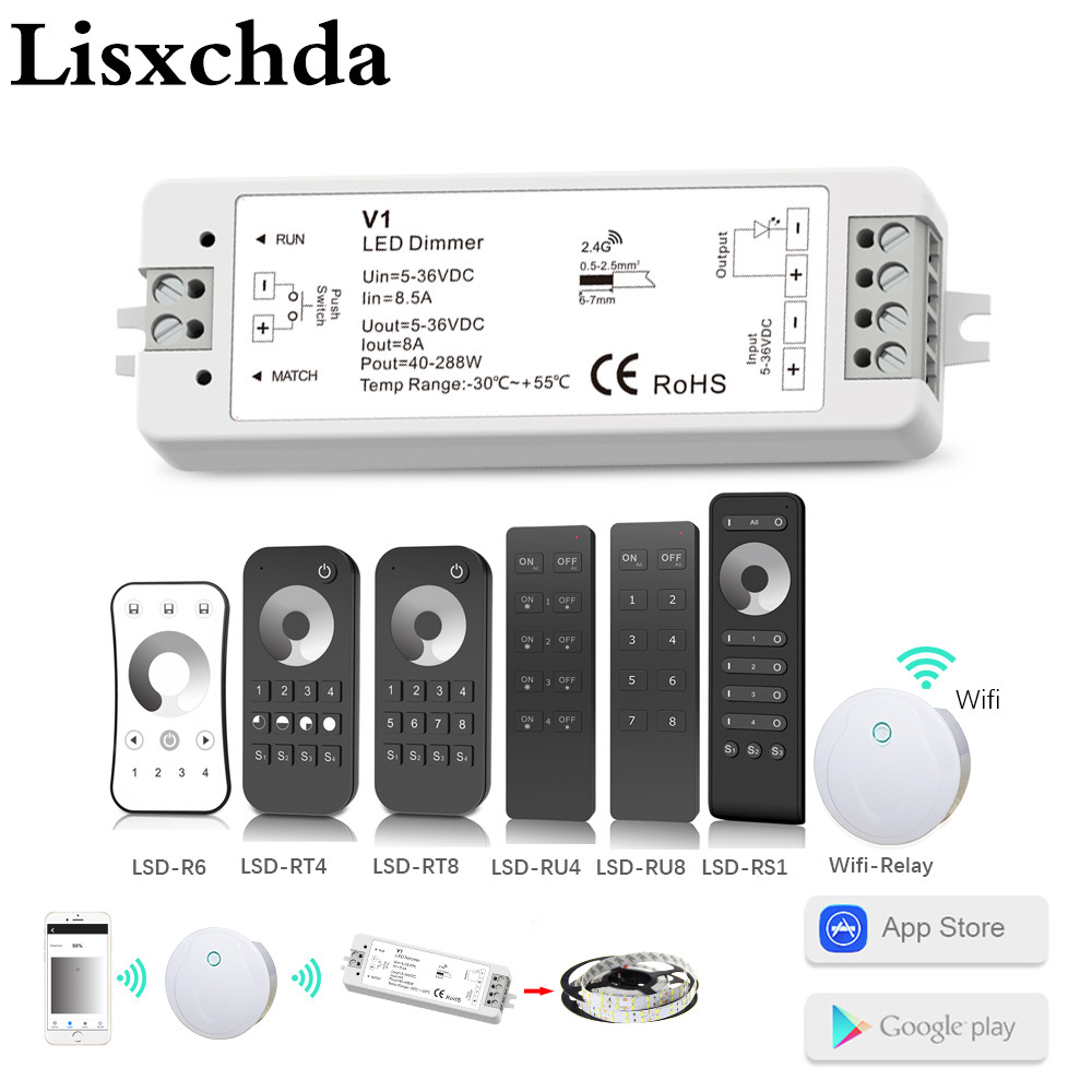 LED Dimmer Switch PWM Wireless RF 2.4G 4-Zone Touch Remote Smart Home Wifi Relay DC12V 24V Controlle