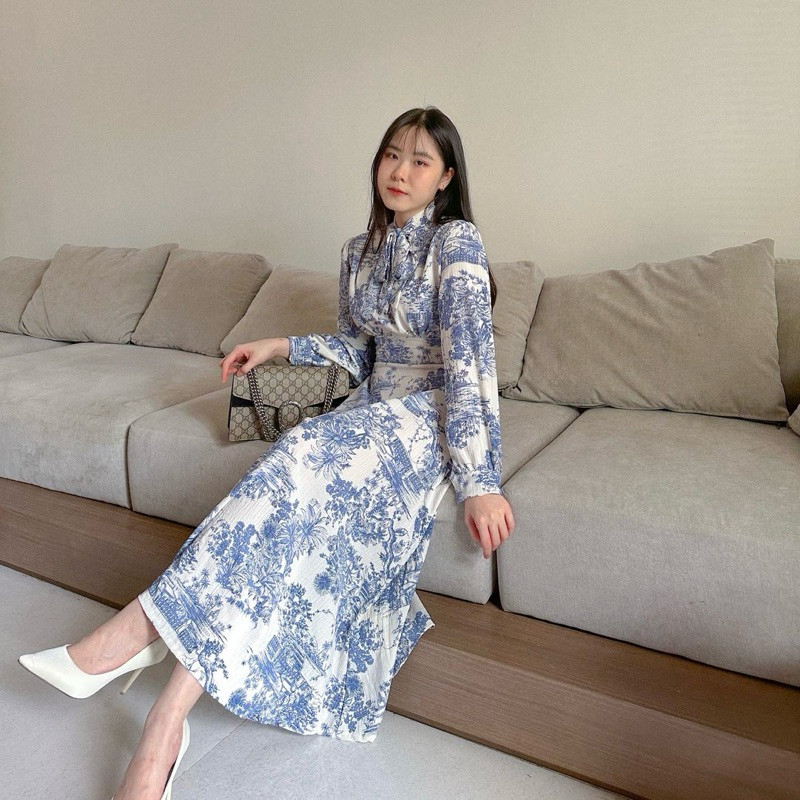 KANON - Ibuki Crinkle Dress - Dress vintage crinkle midi dan maxi motif abstrak hijab friendly WE