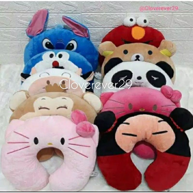 Bantal Leher karakter Face & Bantal Headrest Mobil 4in1 accesses mobil