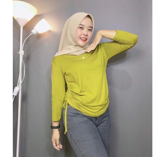 Juli Top Serut Kaos Atasan Wanita 7/8 Blouse Wanita Serut Atasan Wanita Kekinian WE