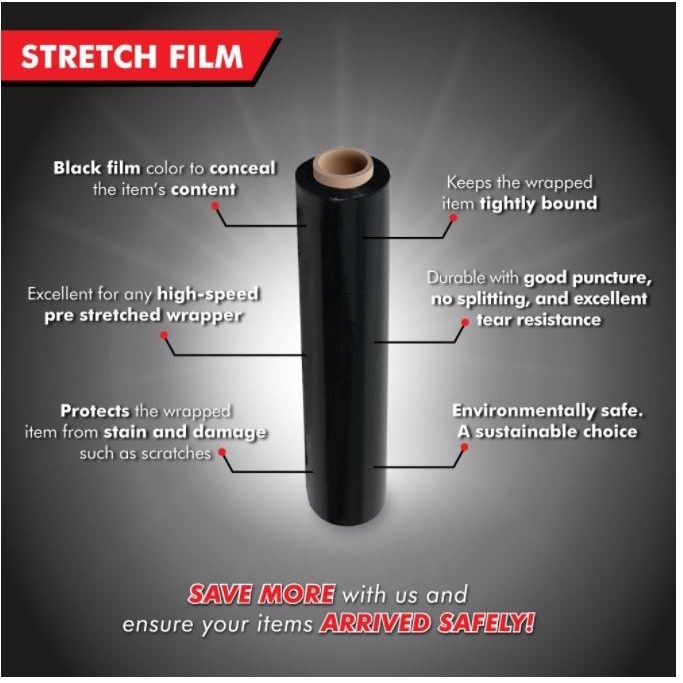 

STRETCH FILM 50 CM X 300 M HITAM PLASTIK WRAPPING BERKUALITAS