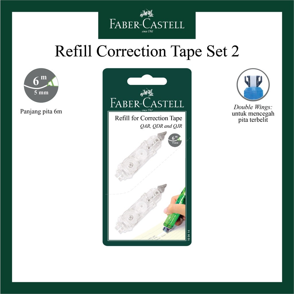 

Refill Correction Tape Faber Castell Tipe QAR/QJR/QDR/Chameleon/R1/Twist Correction/Set 2 Pcs